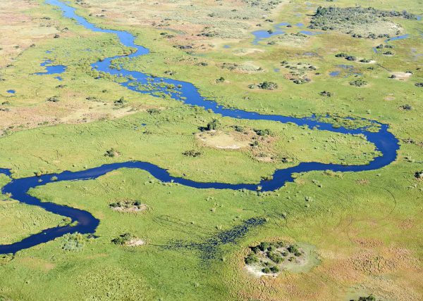 Delta de l'Okavango, vue aérienne d'un chenal, Botswana, Afrique