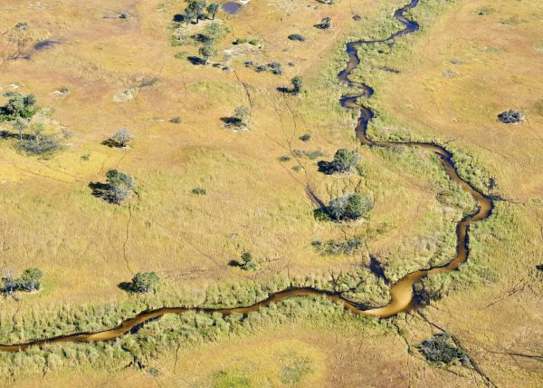 Delta de l'Okavango, vue aérienne d'un chenal, Botswana, Afrique