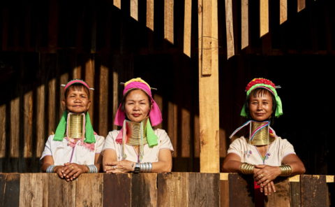 Femmes Kayan portant leur collierà spirale, Pan Pet, Etat Kayah, Myanmar